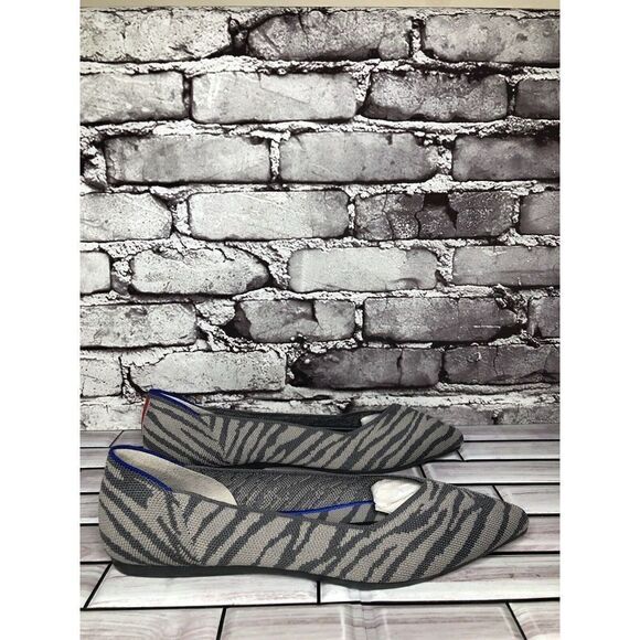 Rothy’s The Point Retired Grey Zebra Fabric Stripe Flats Women Sz 9.5M US/41EU - Picture 7 of 16